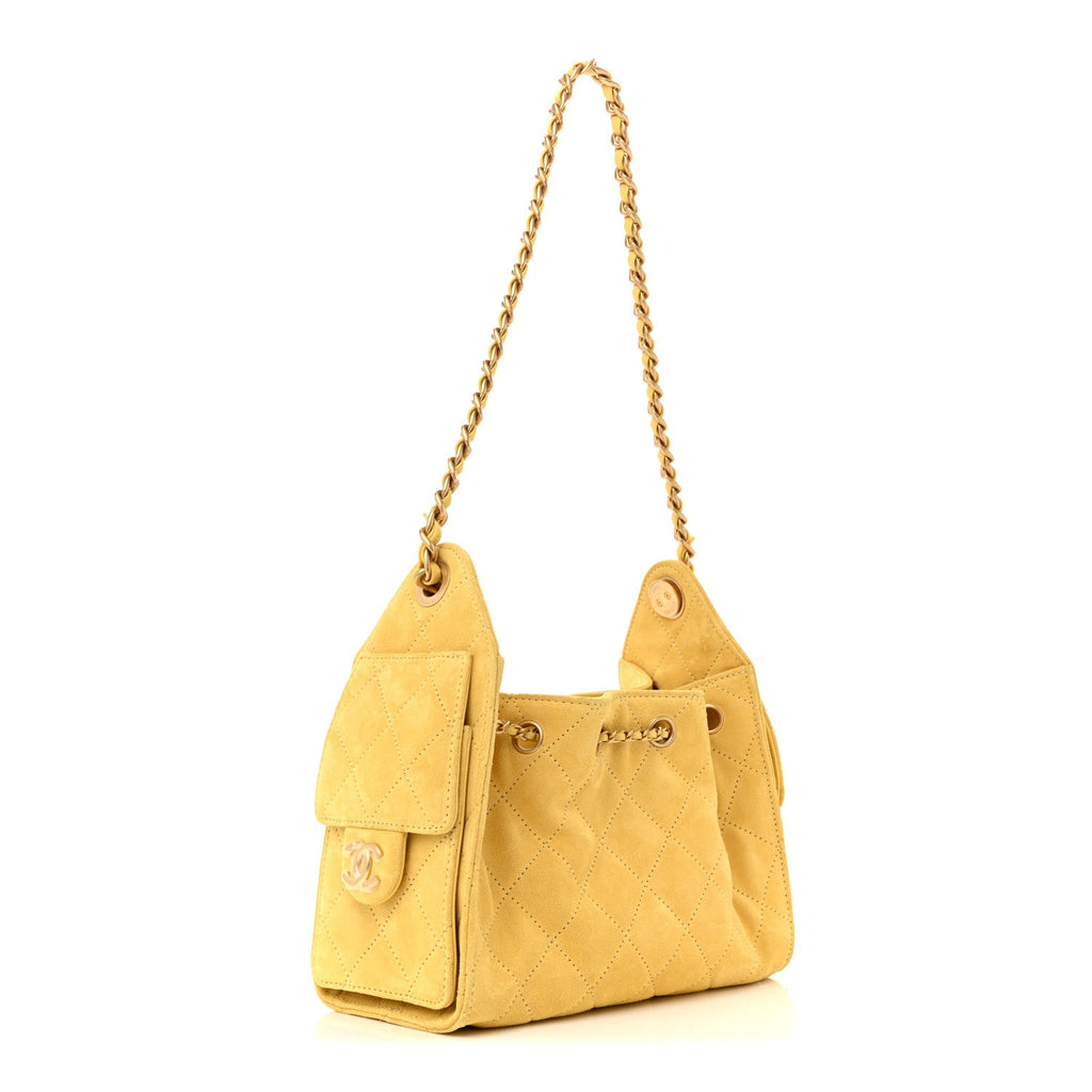 Chanel Suede Quilted Mini Chanel 25 Handbag Yellow