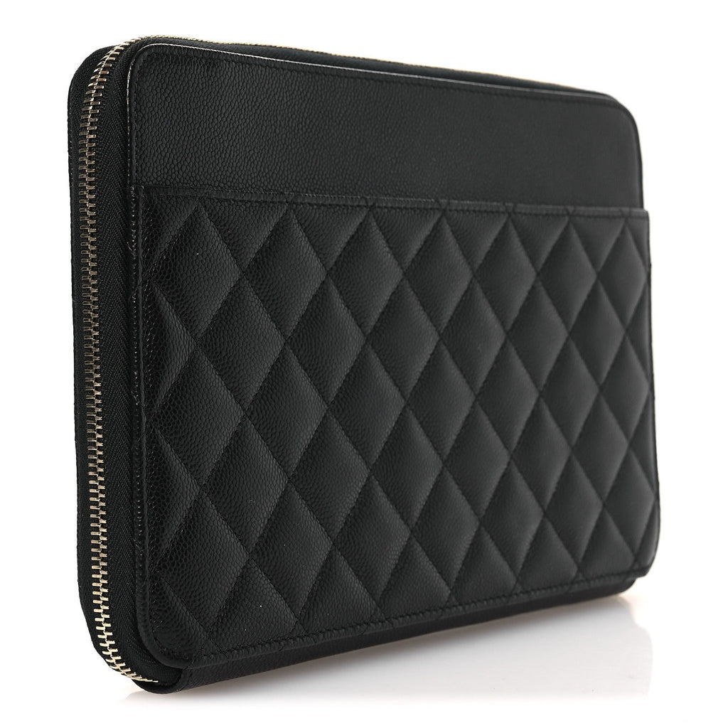 Caviar Quilted Zipped Travel Pouch Black