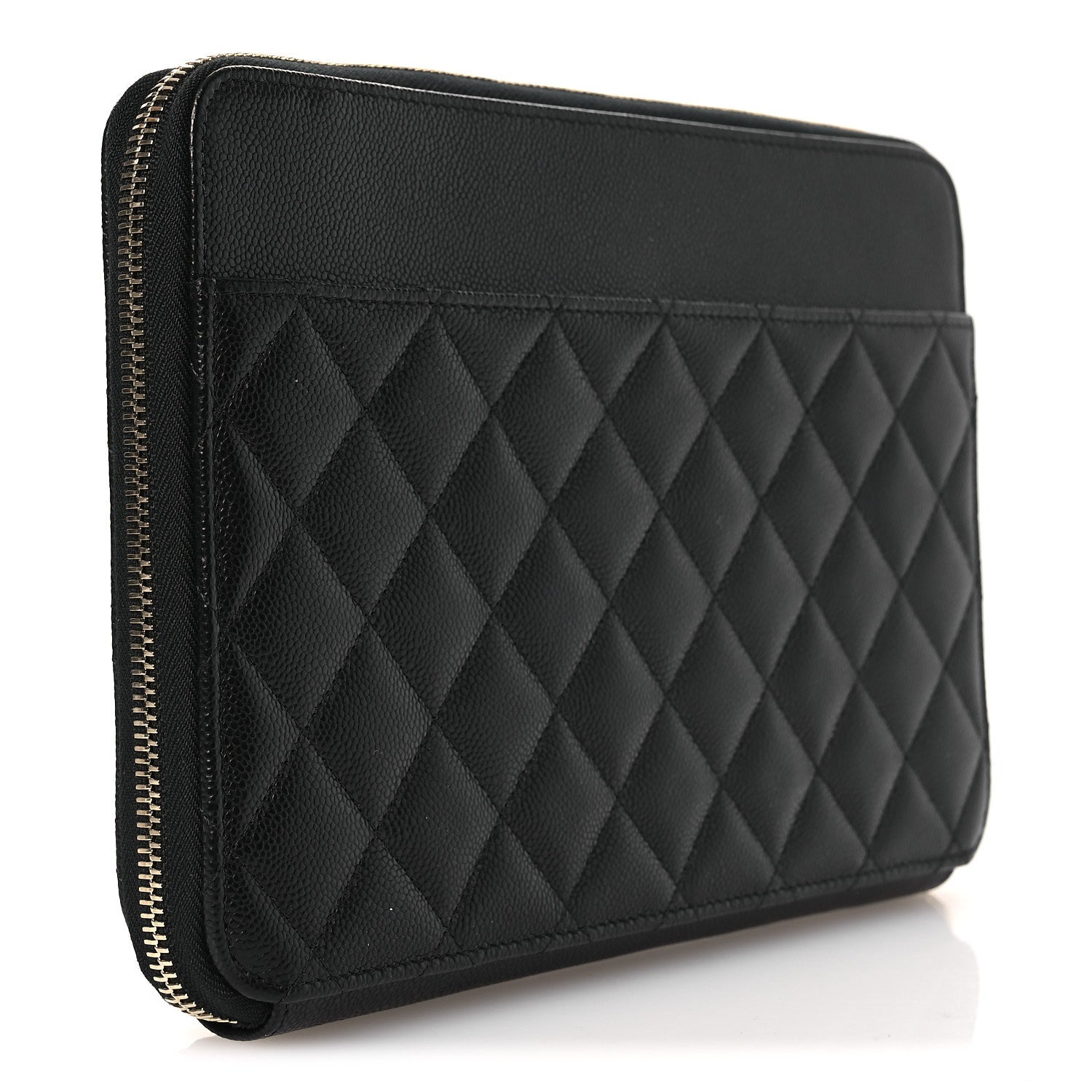 Caviar Quilted Zipped Travel Pouch Black