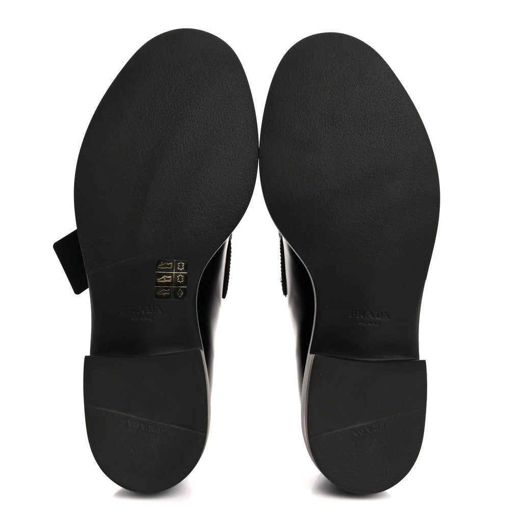 Prada Spazzolato Metal Triangle Logo 50mm Loafers 40.5 Black