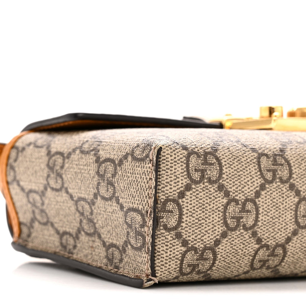 Gucci GG Supreme Monogram New Sakai Calfskin Mini Padlock Top Handle Shoulder Bag Beige Ebony Mystic White Sun Oil
