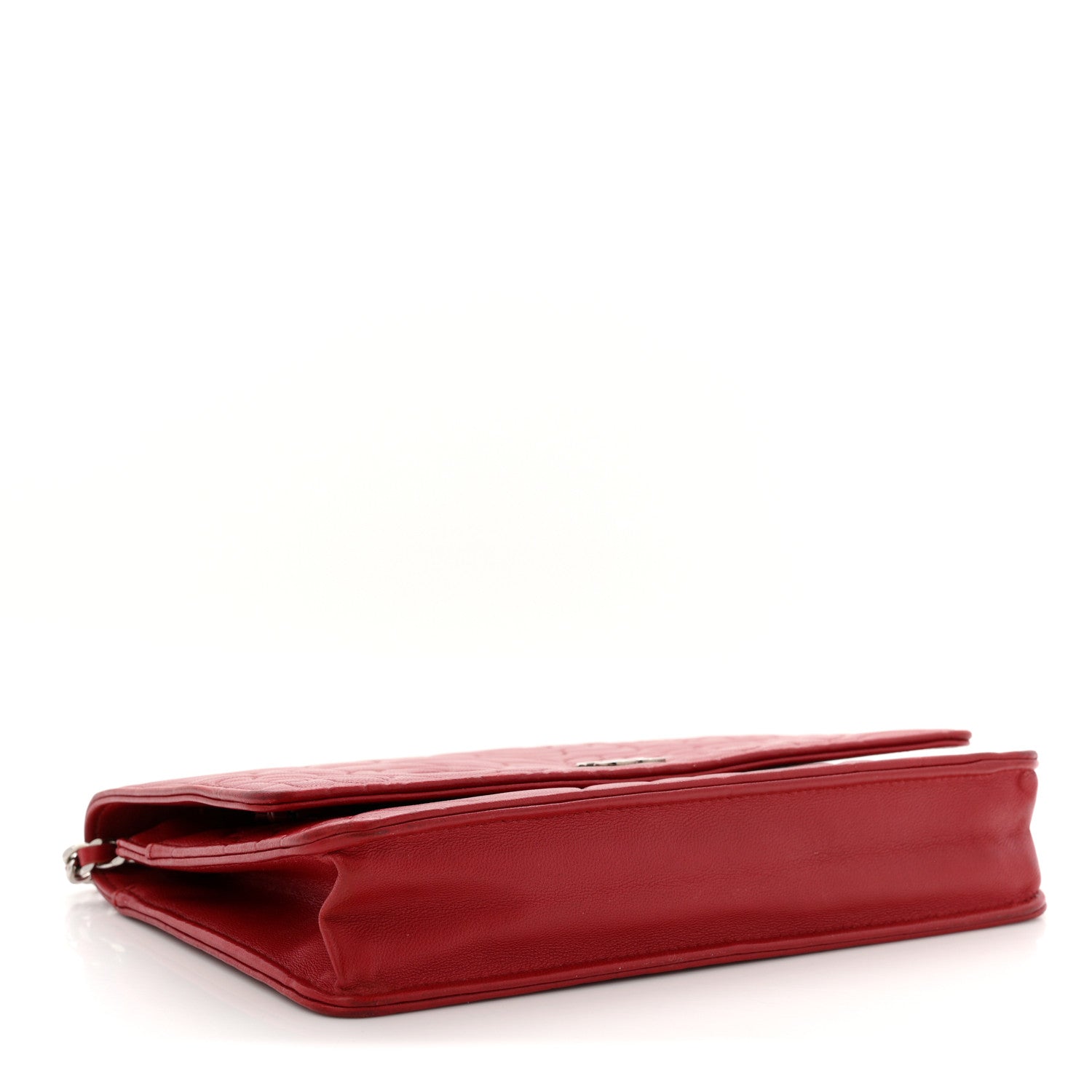 Chanel Lambskin Camellia Embossed Wallet On Chain WOC Red