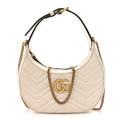 Gucci Calfskin Matelasse Chevron Mini GG Marmont Half Moon Hobo Mystic White