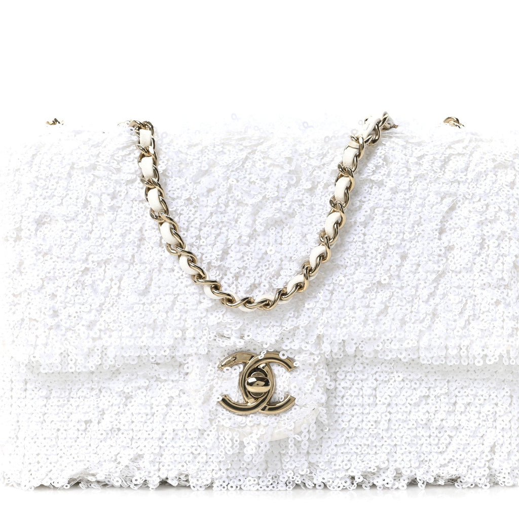 Chanel Sequin Mini Rectangular Flap White