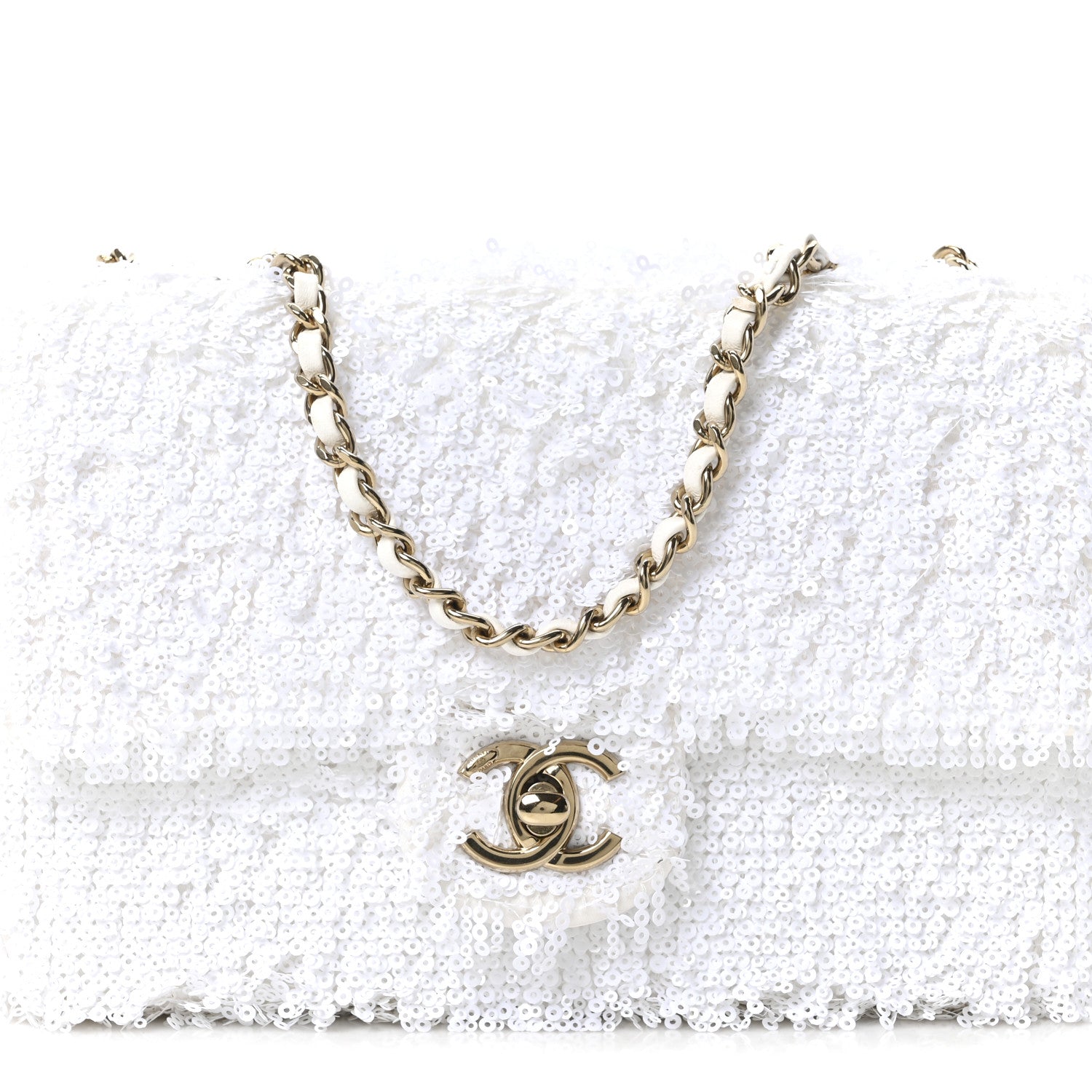 Chanel Sequin Mini Rectangular Flap White