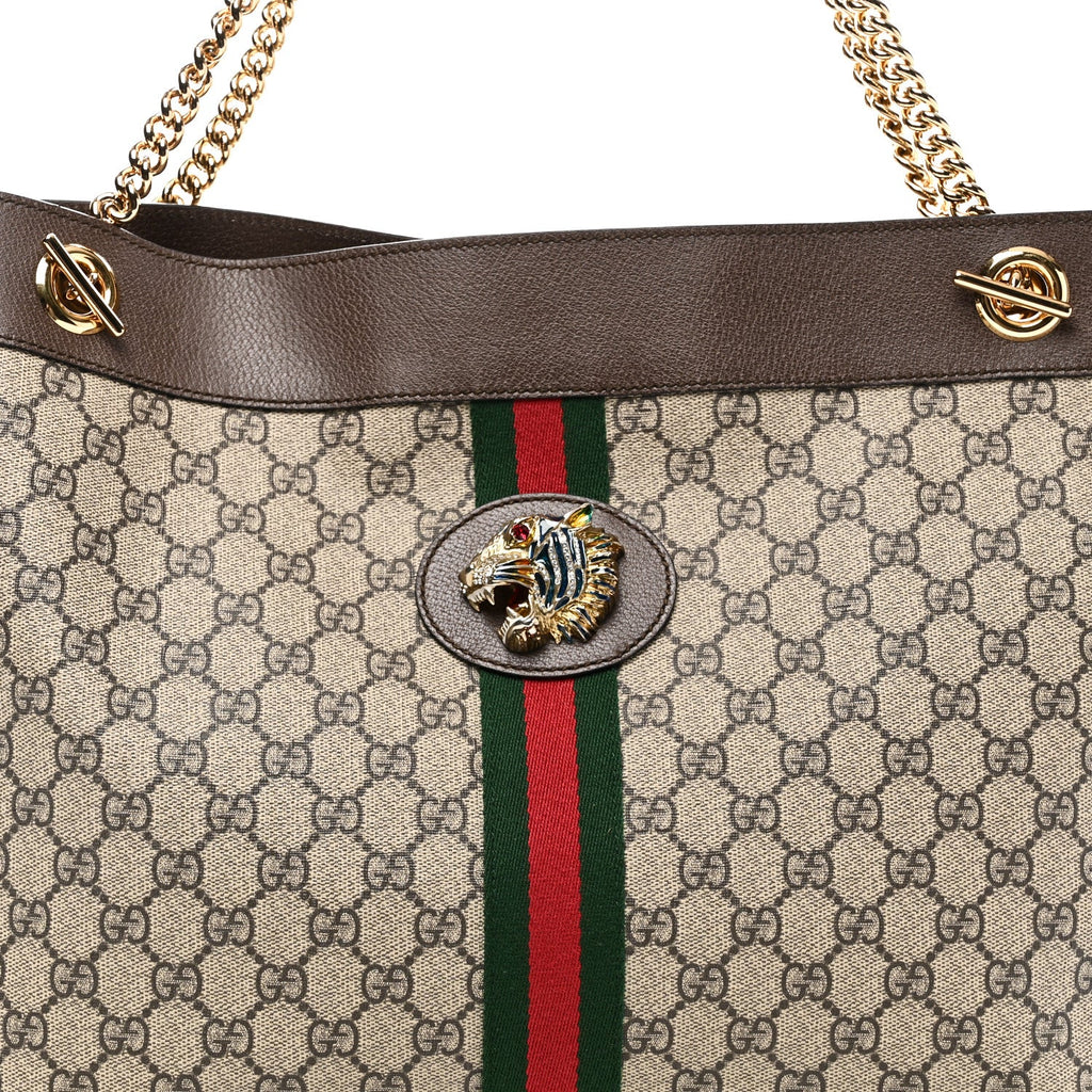 Gucci GG Supreme Monogram Large Rajah Chain Tote Beige New Acero