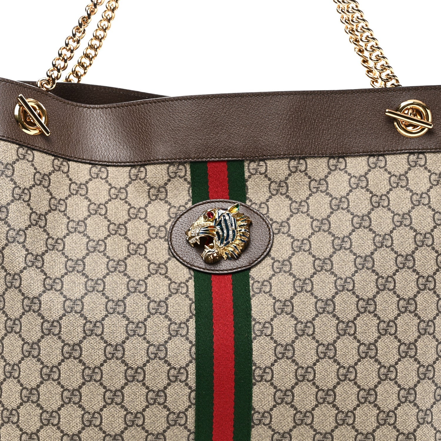 Gucci GG Supreme Monogram Large Rajah Chain Tote Beige New Acero
