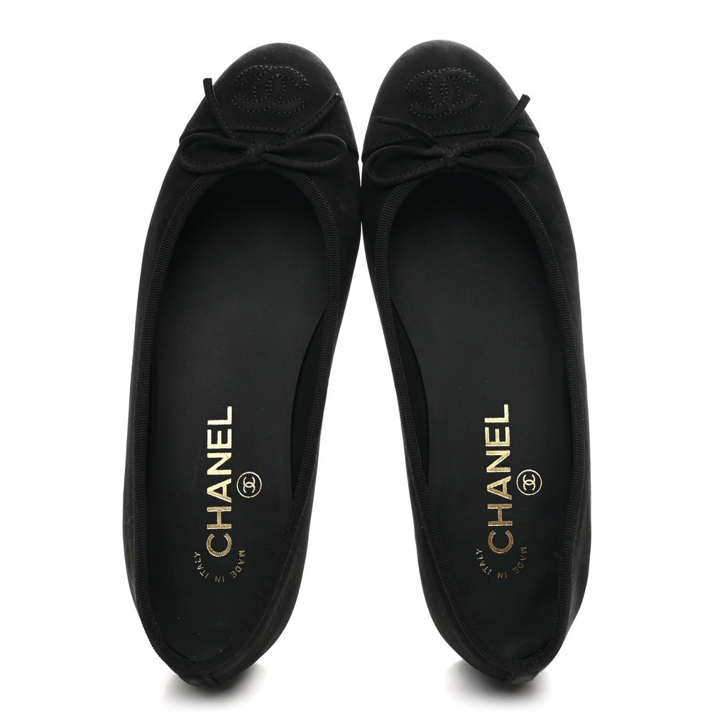 Chanel Suede Calfskin Cap Toe CC Ballerina Flats 36 Black
