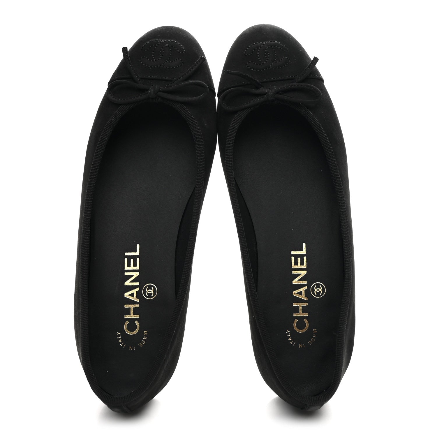 Chanel Suede Calfskin Cap Toe CC Ballerina Flats 36 Black