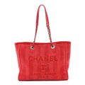 Chanel Mixed Fibers Striped Small Deauville Tote Red
