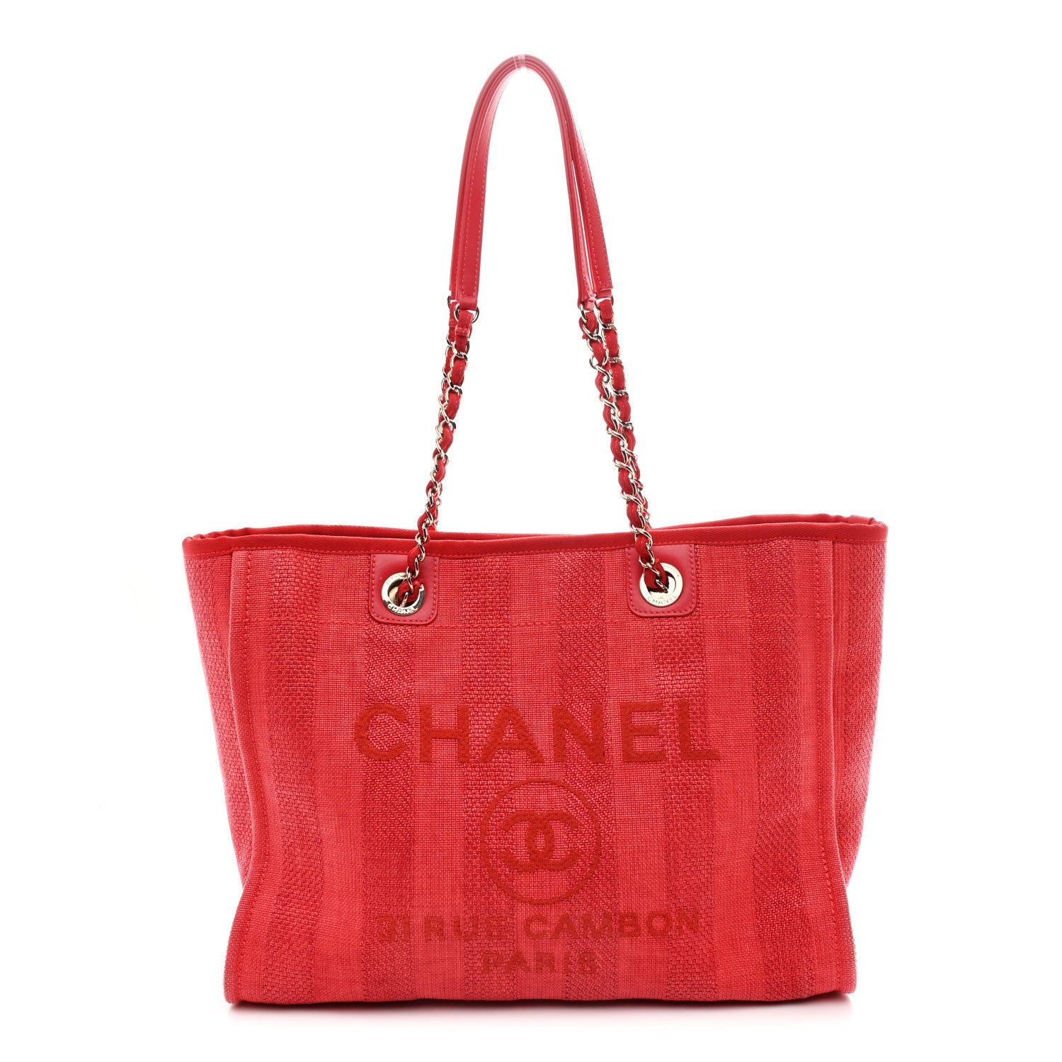 Chanel Mixed Fibers Striped Small Deauville Tote Red