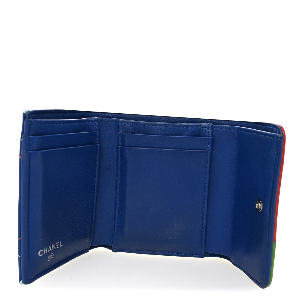 Lambskin Quilted Compact Flap Wallet Blue Multicolor