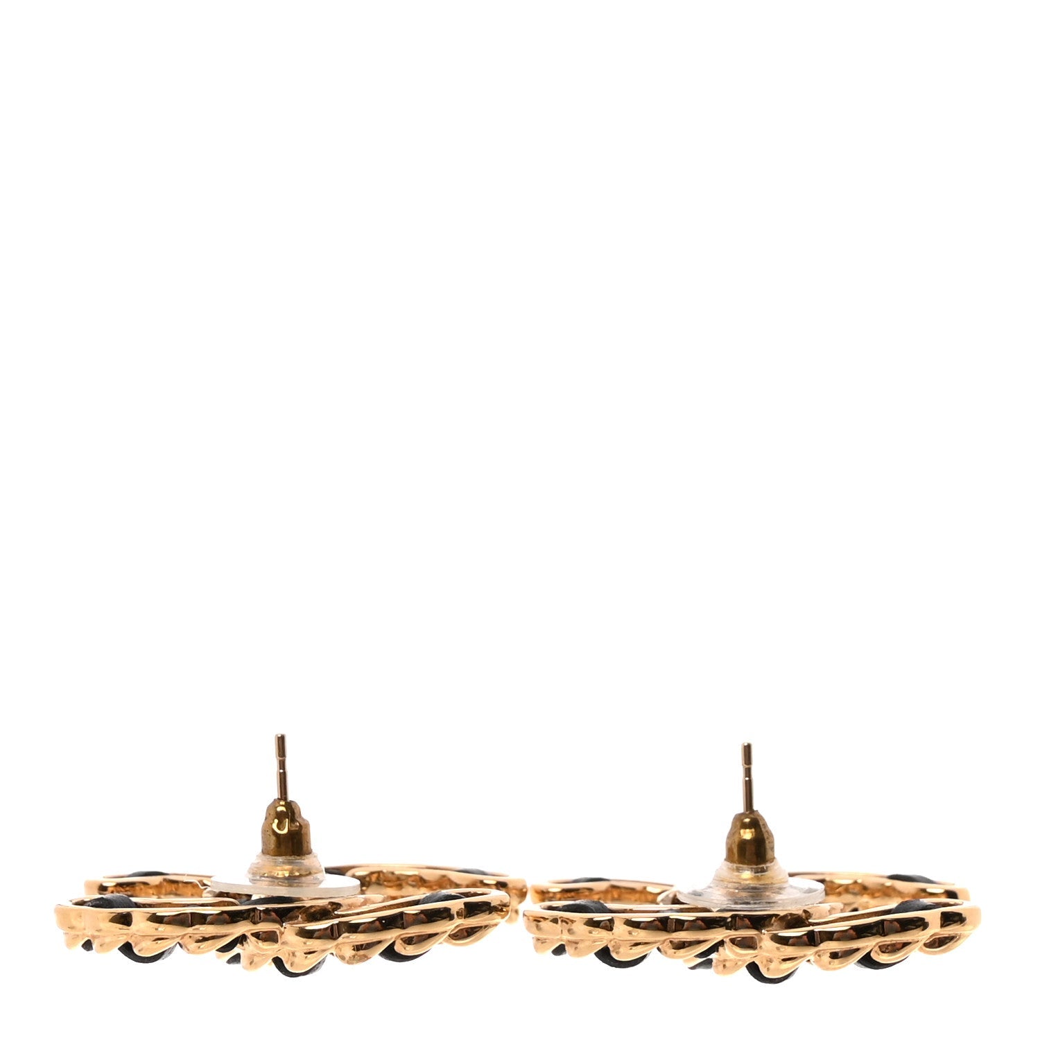 Lambskin CC Chain Earrings Black Gold
