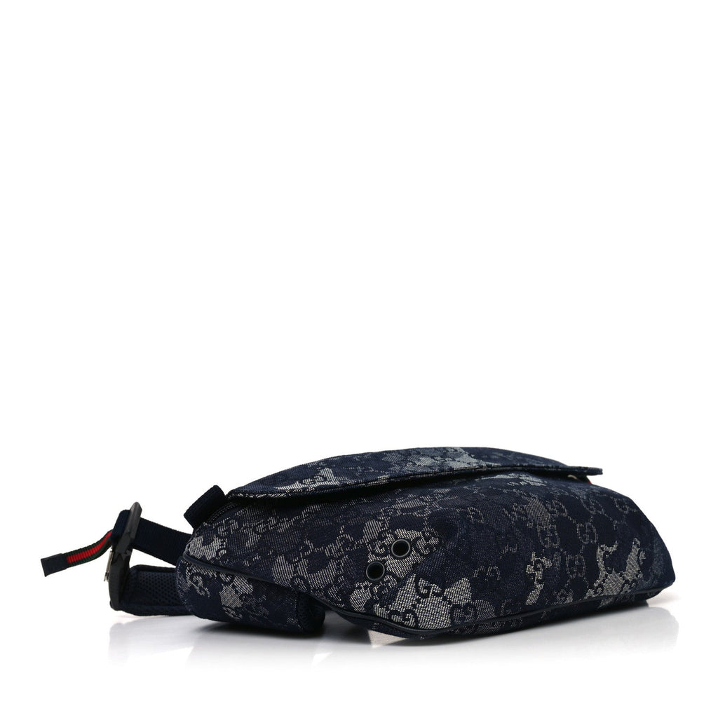 Gucci Denim Monogram Web Belt Bag Blue Multicolor