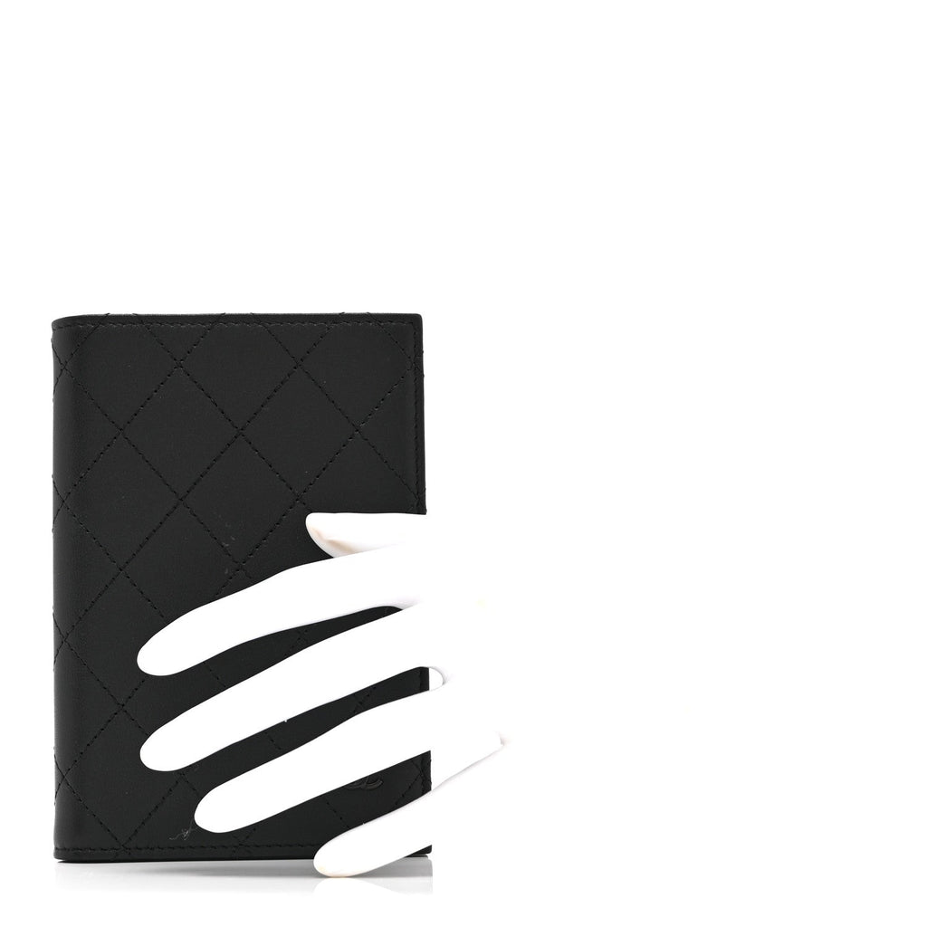 Grained Calfskin Quilted Passport Holder Wallet So Black