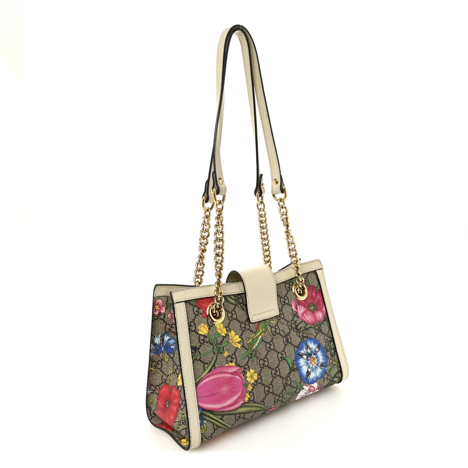 Gucci GG Supreme Monogram Flora Textured Calfskin Small Padlock Tote Beige Ebony Multicolor Mystic White