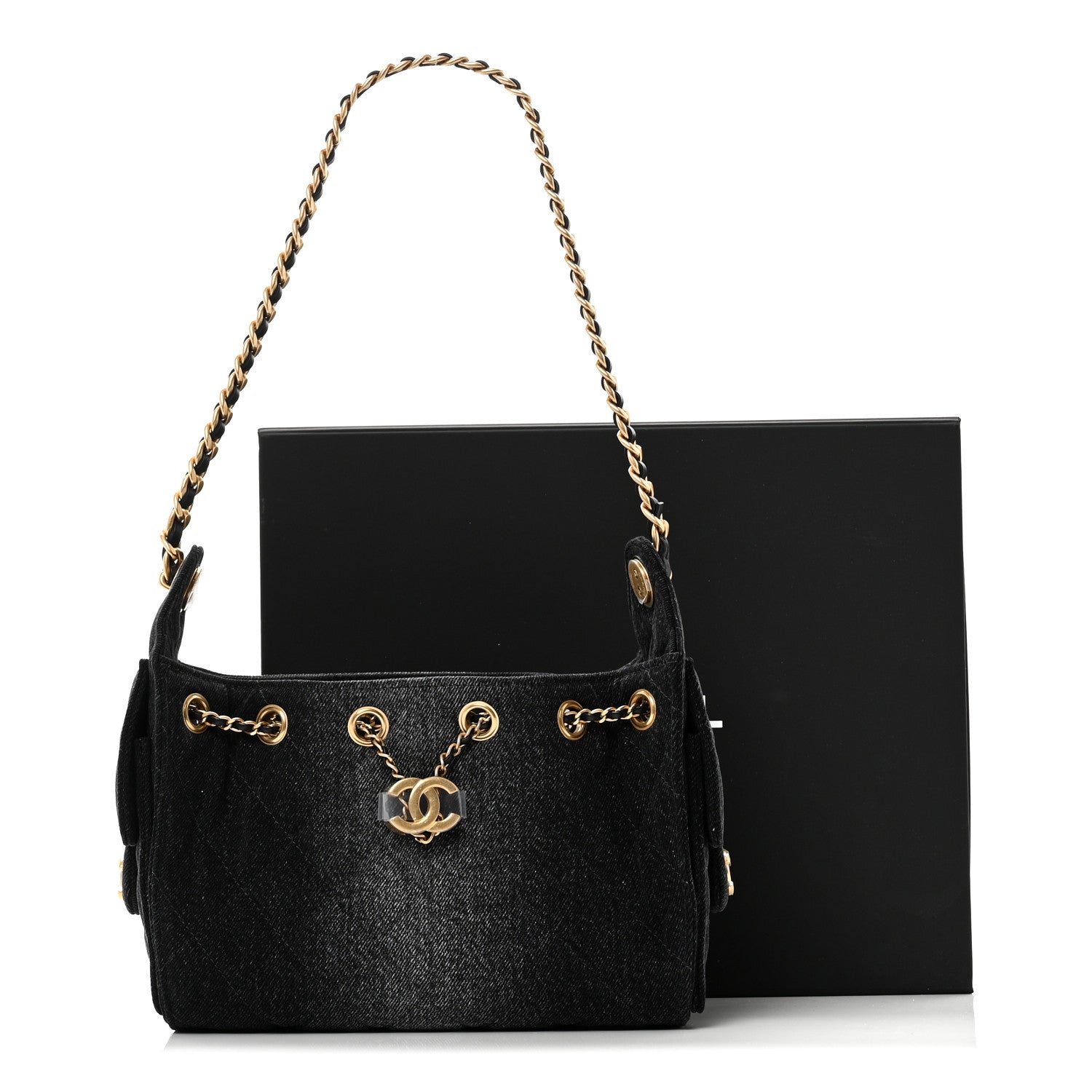 Chanel Washed Denim Quilted Mini Chanel 25 Handbag Black