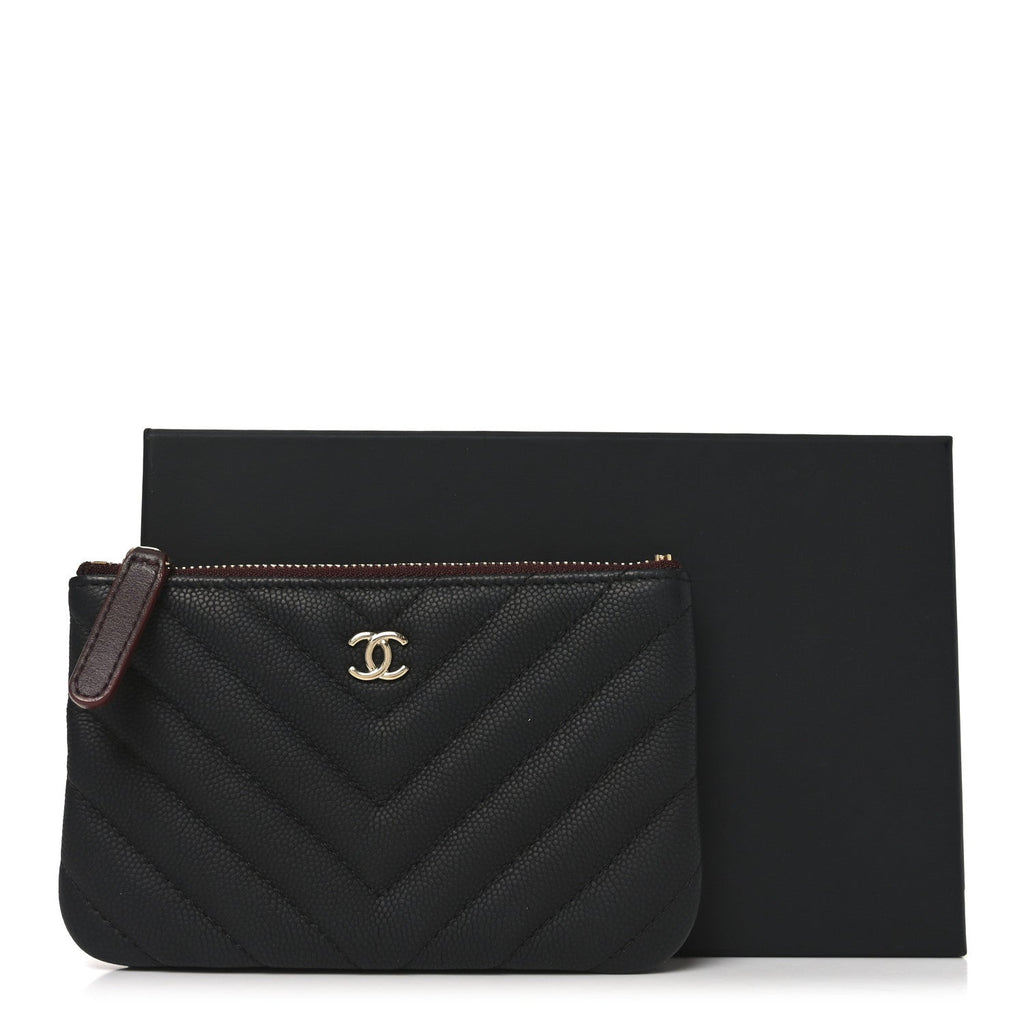 Caviar Chevron Quilted Small Cosmetic Case Black