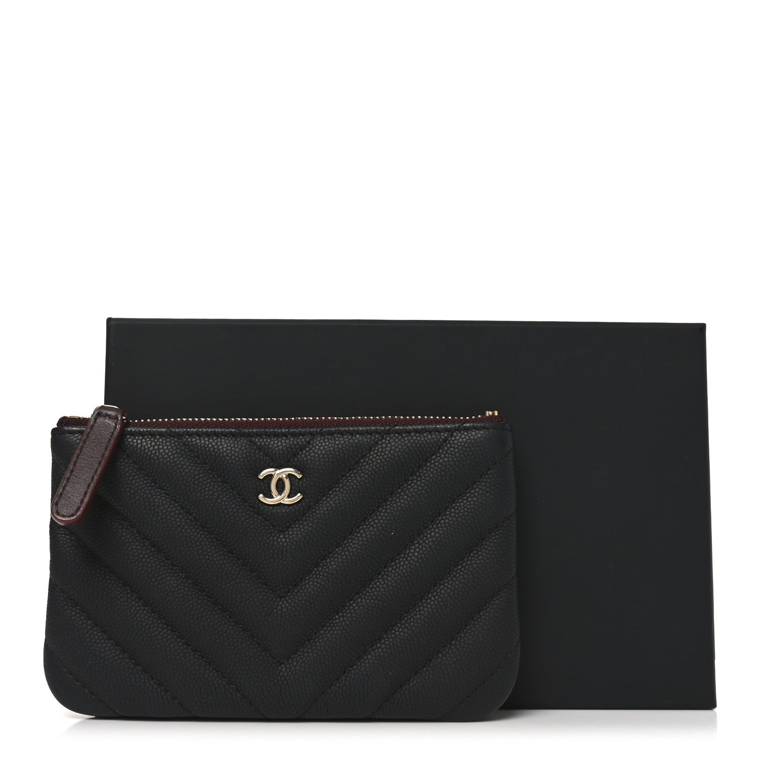 Caviar Chevron Quilted Small Cosmetic Case Black