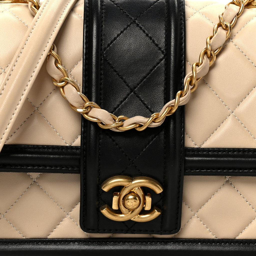 Chanel Lambskin Quilted Medium Elegant CC Flap Beige Black