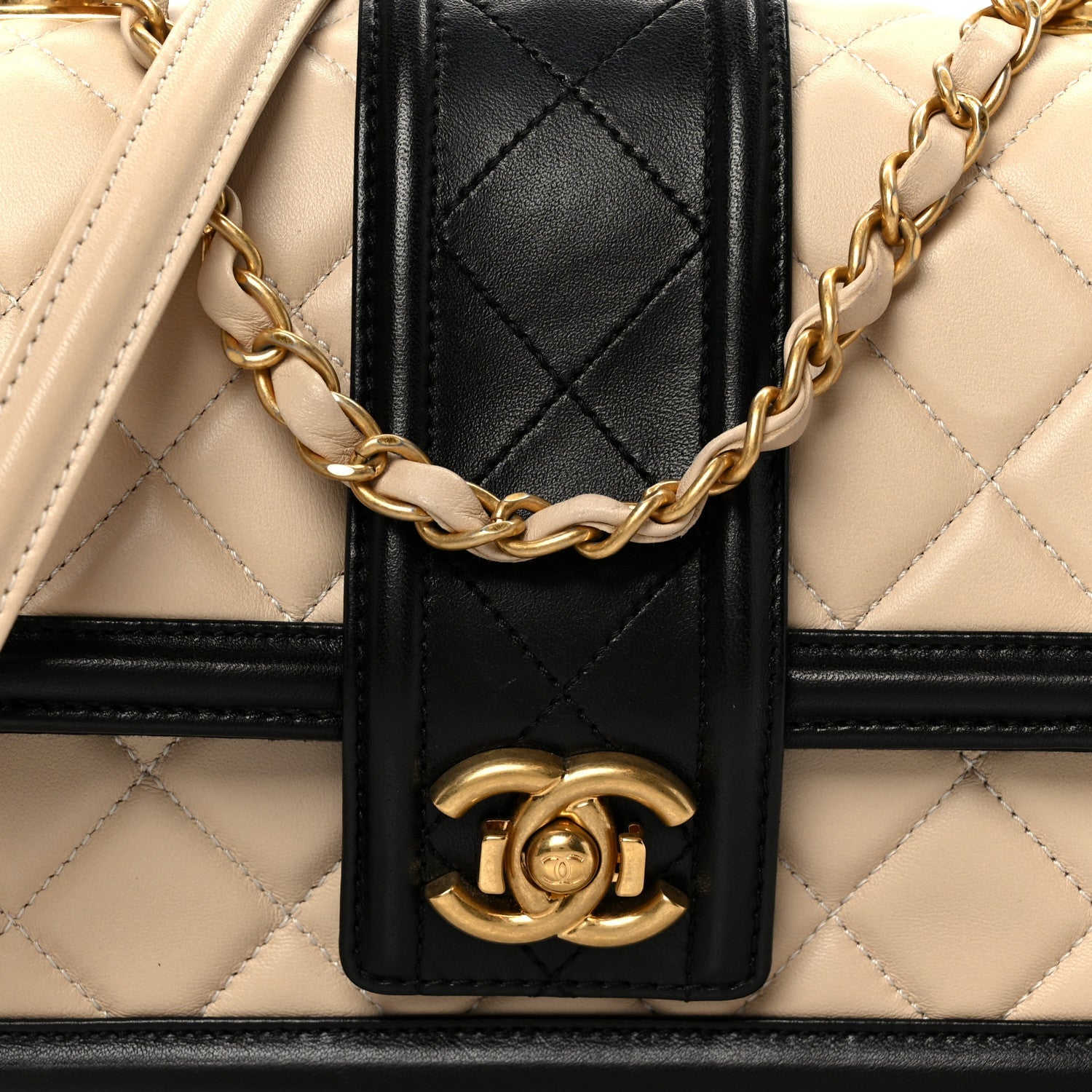 Chanel Lambskin Quilted Medium Elegant CC Flap Beige Black
