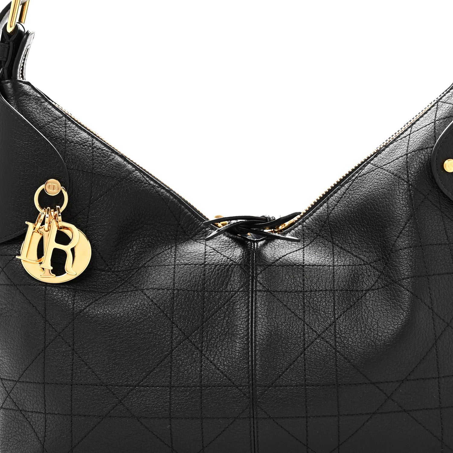 Christian Dior Grained Calfskin Flat Macrocannage Medium Voyage Bag Black
