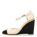 Lambskin Cap Toe Open Wedge 38 Black White