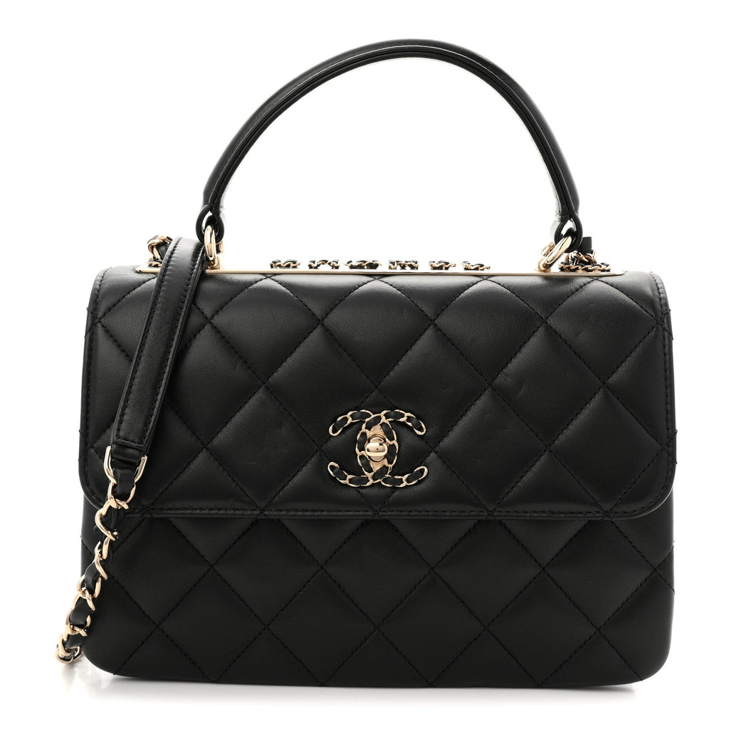 Chanel Lambskin Quilted Small Trendy CC Chain Dual Handle Flap Bag Black