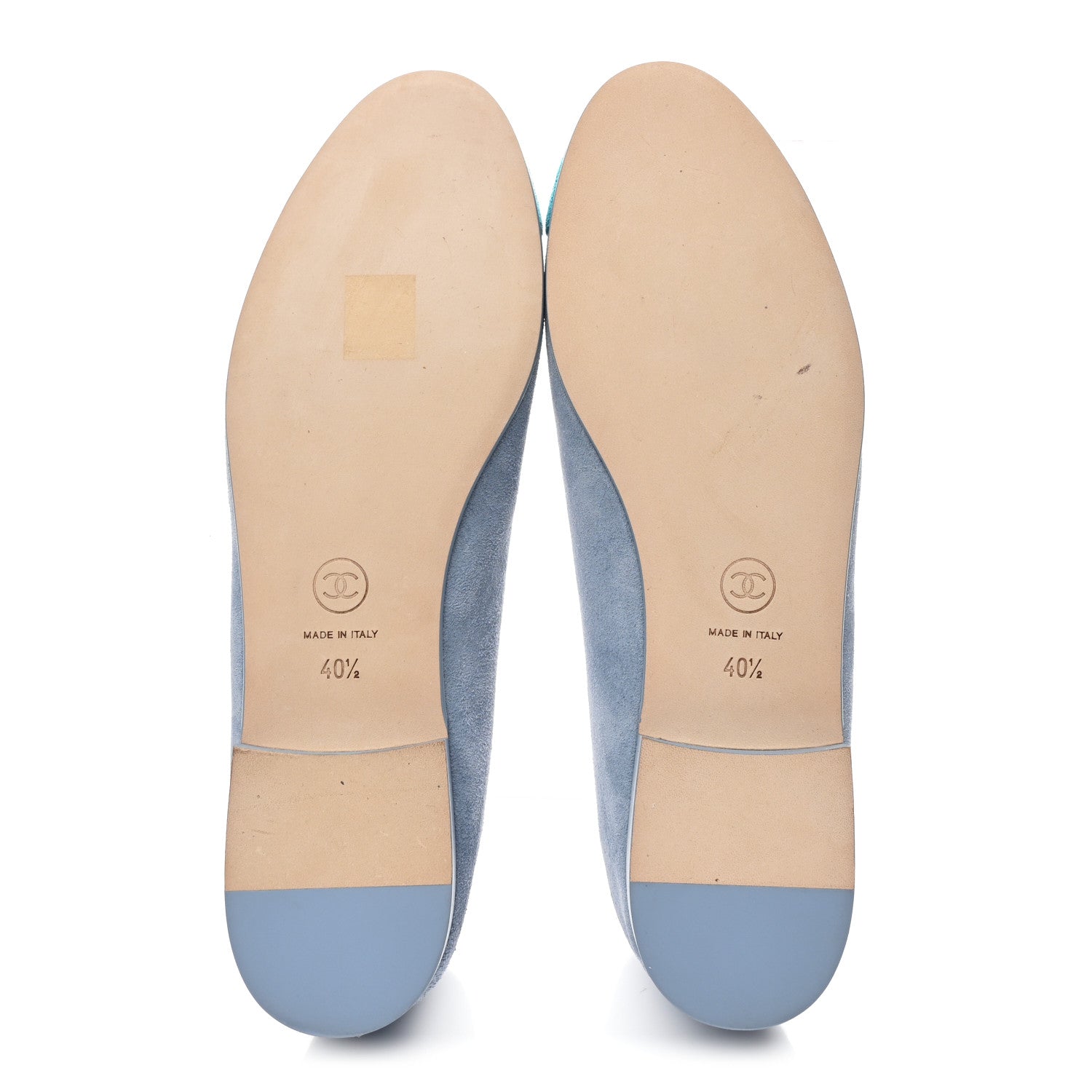 Chanel Suede Calfskin Cap Toe CC Ballerina Flats 40.5 Light Blue Turquoise