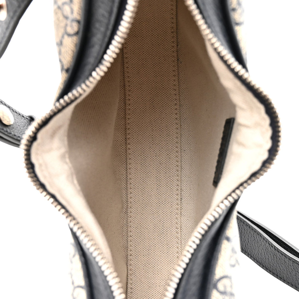 Gucci GG Supreme Monogram Textured Calfskin Web Small Attache Shoulder Bag Beige Blue