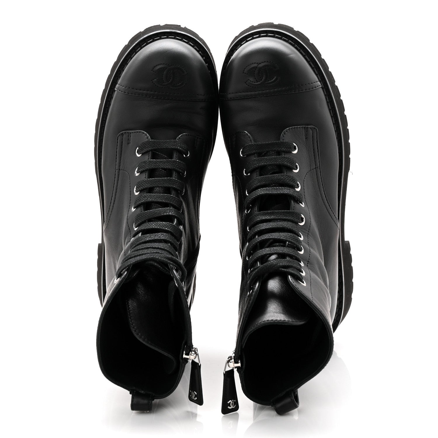 Calfskin Cap Toe Lace Up Combat Boots 39 Black
