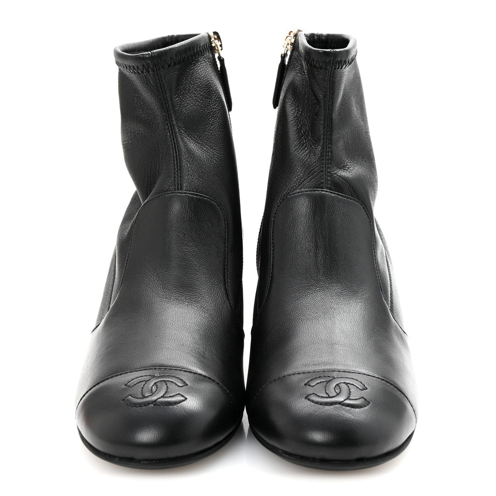 Chanel Stretch Lambskin Cap Toe CC Short Boots 37 Black