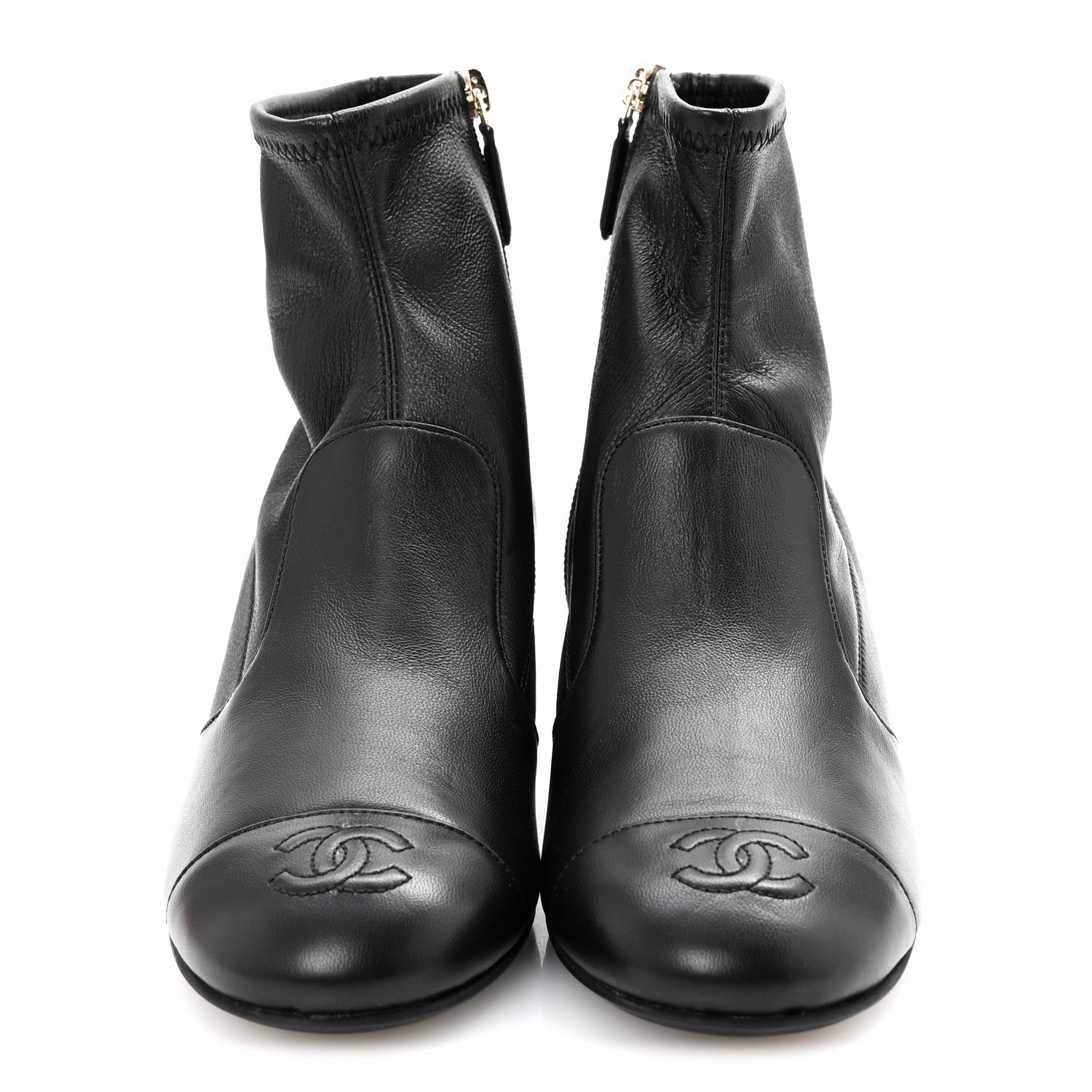 Chanel Stretch Lambskin Cap Toe CC Short Boots 37 Black