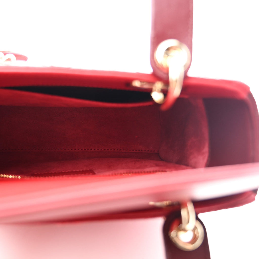 Christian Dior Lambskin Cannage Small Bi-Color Lady Dior Rouge Multicolor