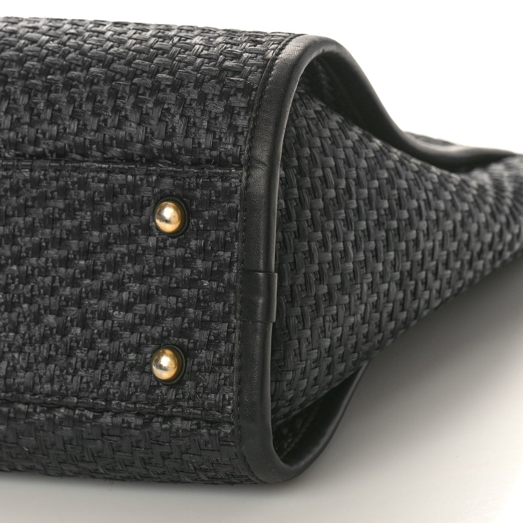 Chanel Straw Raffia Calfskin Chain Small Deauville Tote Black