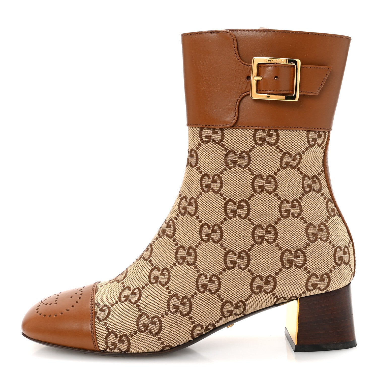 Gucci Monogram Cordovan Lux GG Ankle Boots 35 Beige Cuir