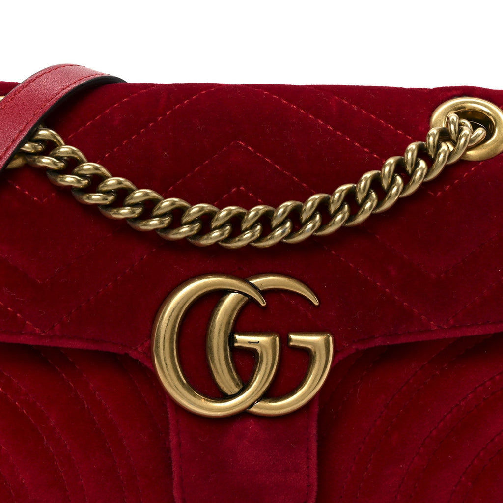 Gucci Velvet Matelasse Mini GG Marmont Shoulder Bag Hibiscus Red