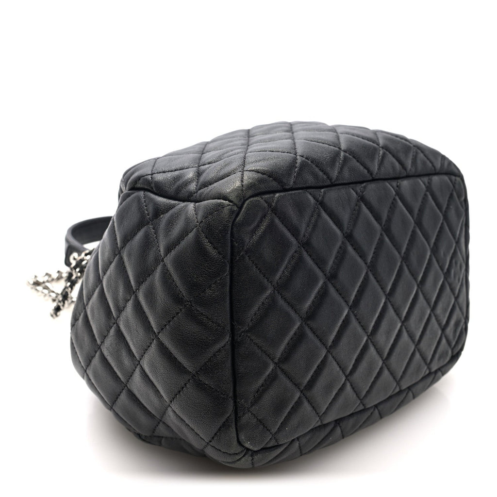 Chanel Lambskin Quilted CC Chain Drawstring Tote Black