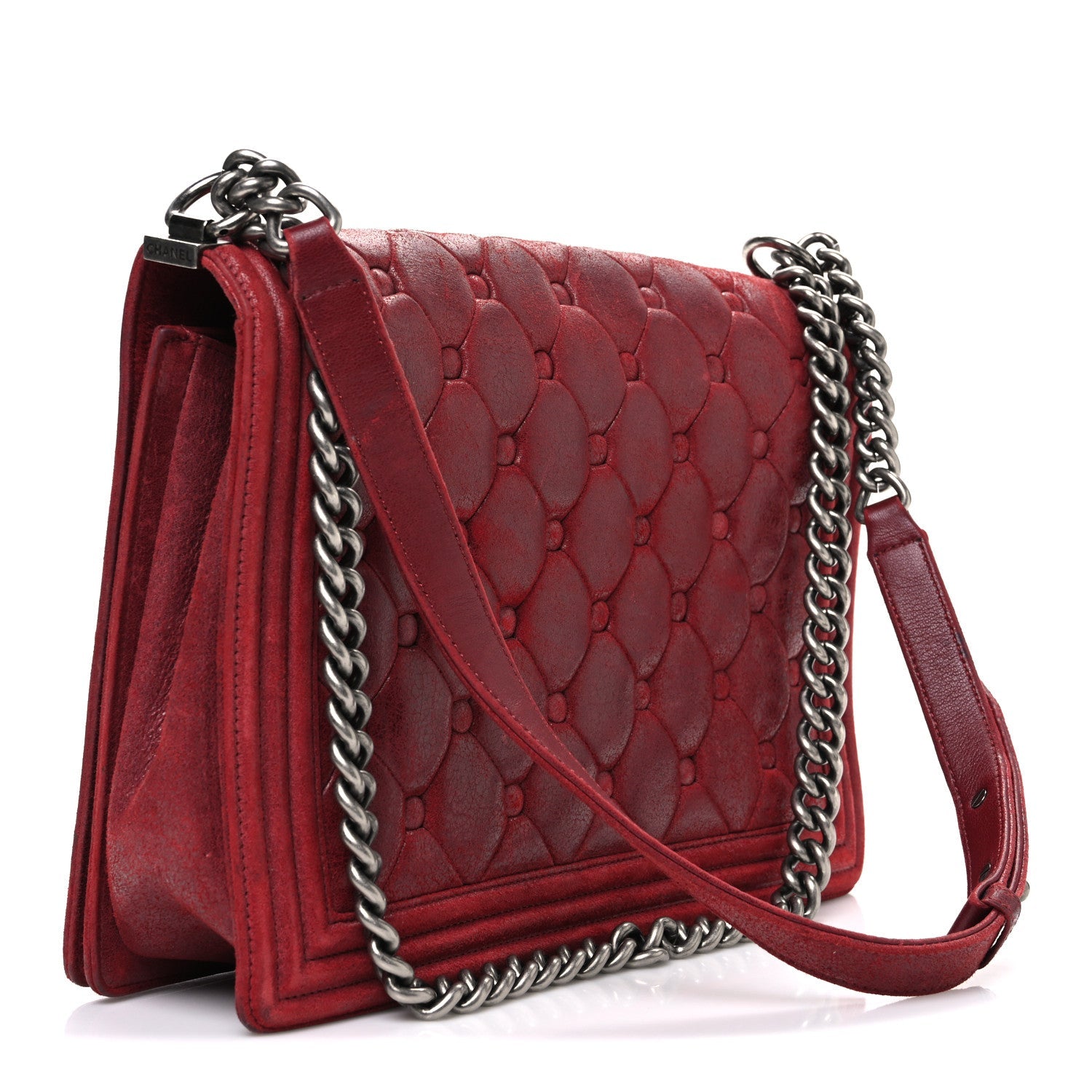 Chanel Nubuck Chesterfield Quilted Large Celtic Boy Flap Red