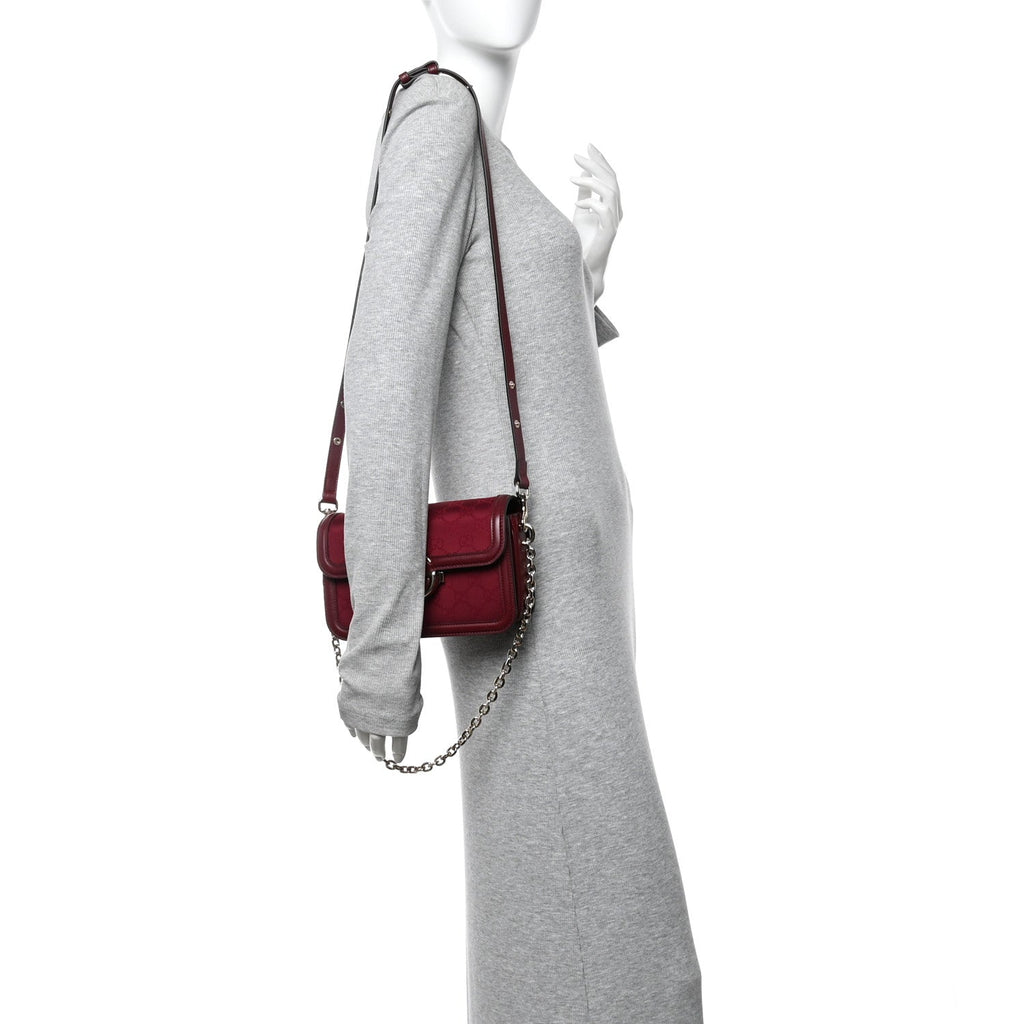 Gucci Crepe Wool Silk GG Monogram Go Small Shoulder Bag Rosso Ancora