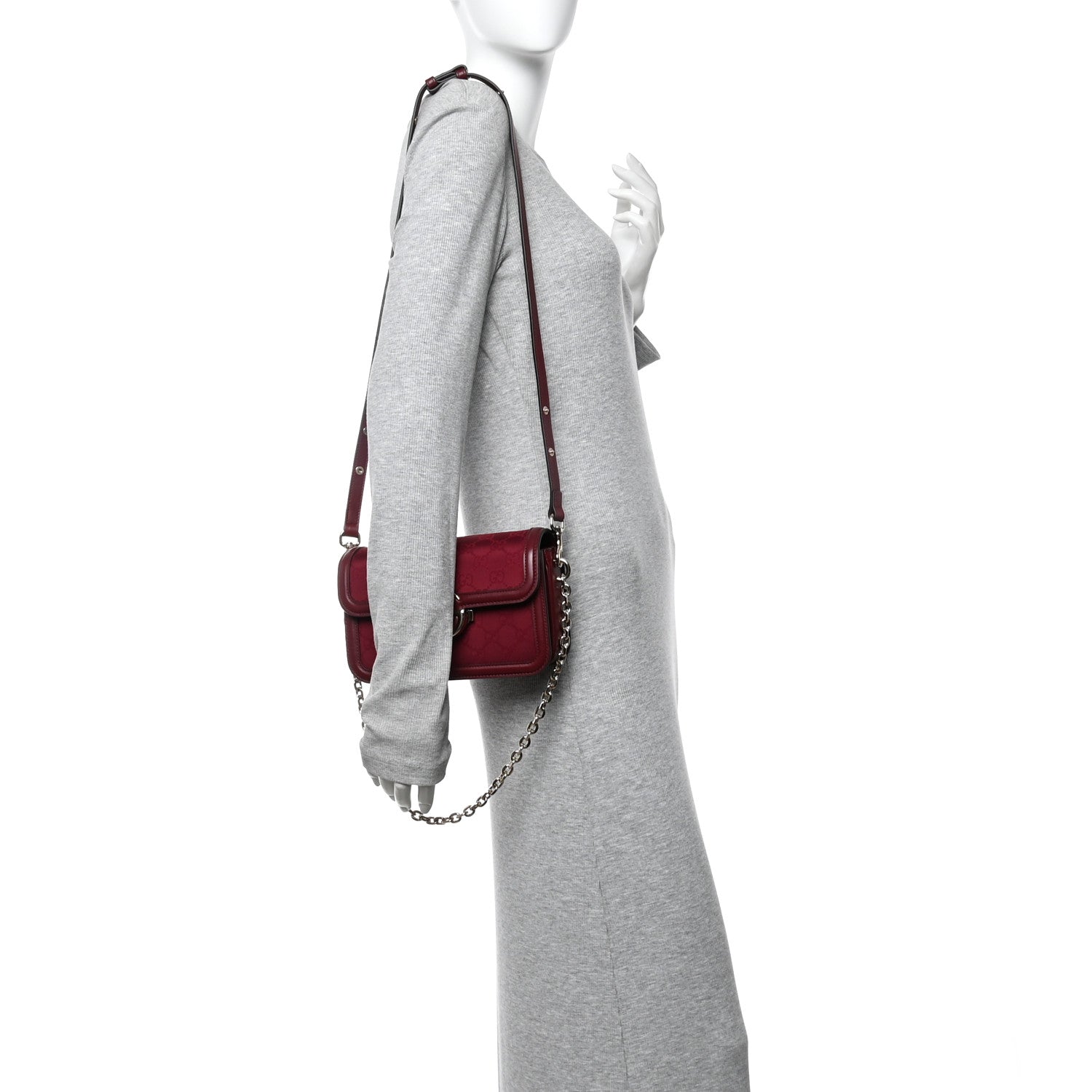 Gucci Crepe Wool Silk GG Monogram Go Small Shoulder Bag Rosso Ancora