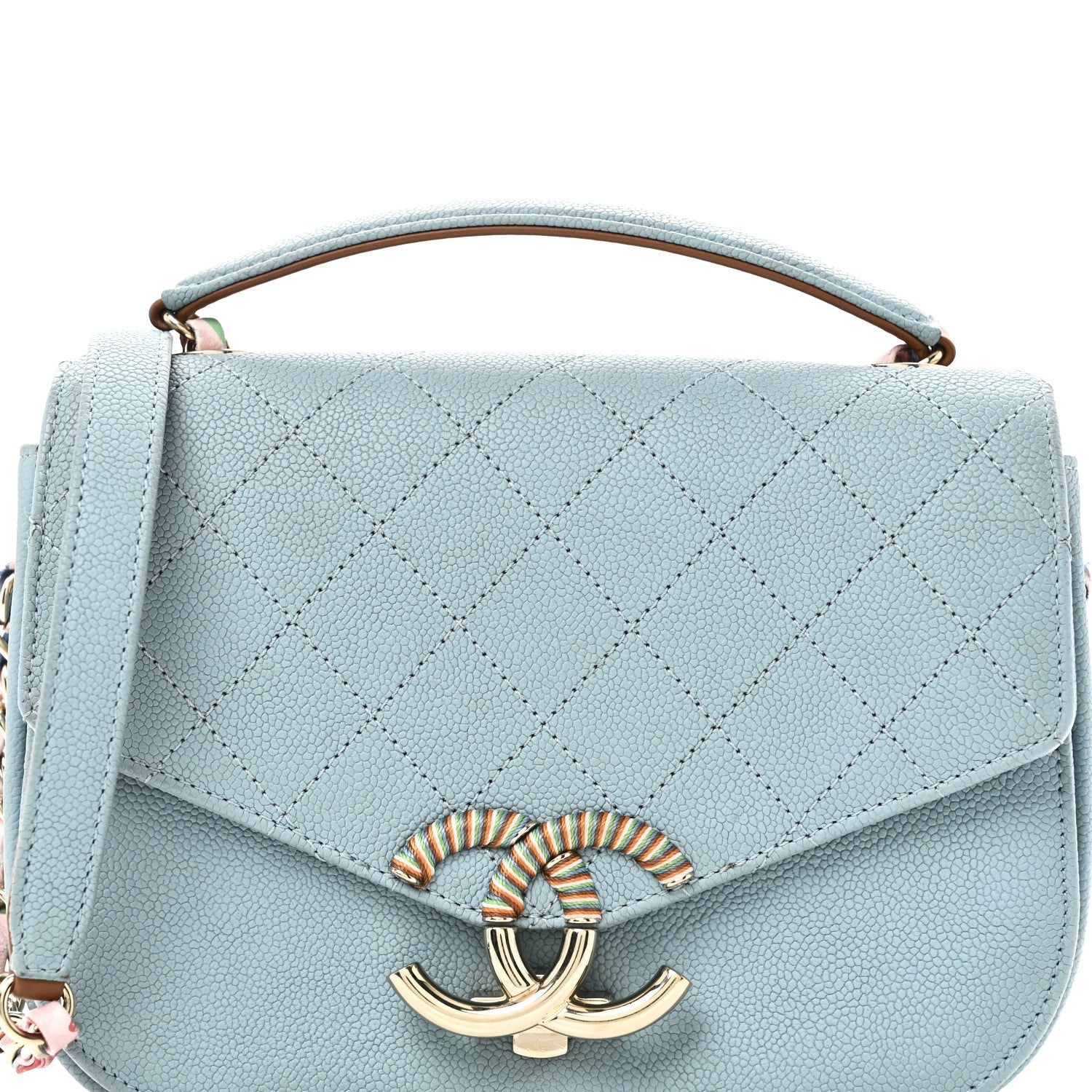 Chanel Grained Calfskin Quilted Small Cuba Top Handle Flap Blue