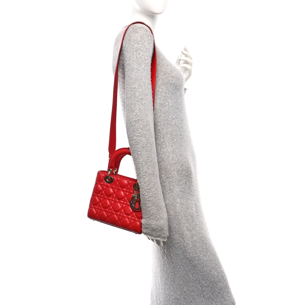 Christian Dior Lambskin Cannage Small My ABCDior Lady Dior Red