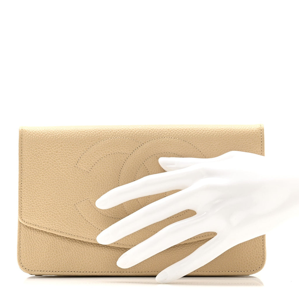 Caviar CC Timeless Flap Wallet Beige