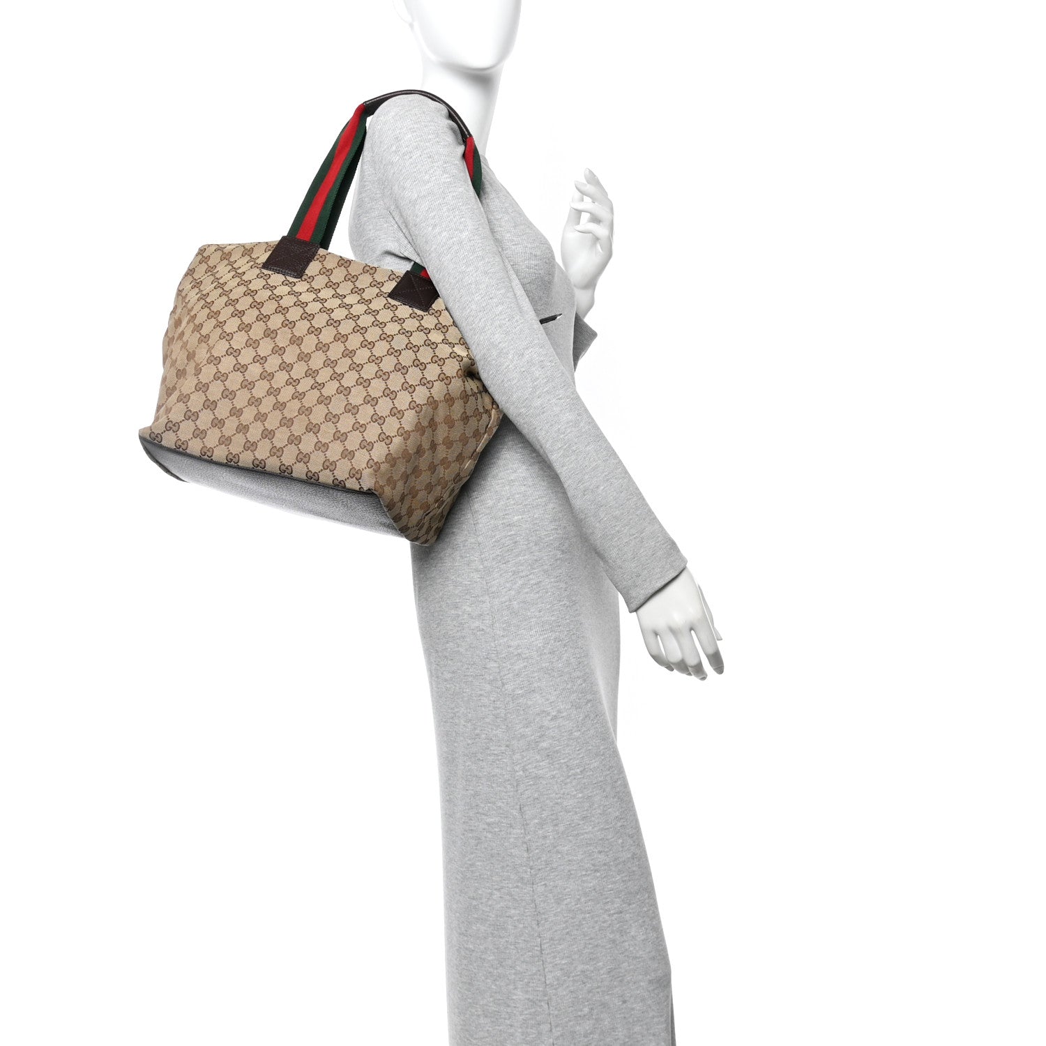 Gucci GG Monogram Large Web Handle Bucket Tote Dark Brown