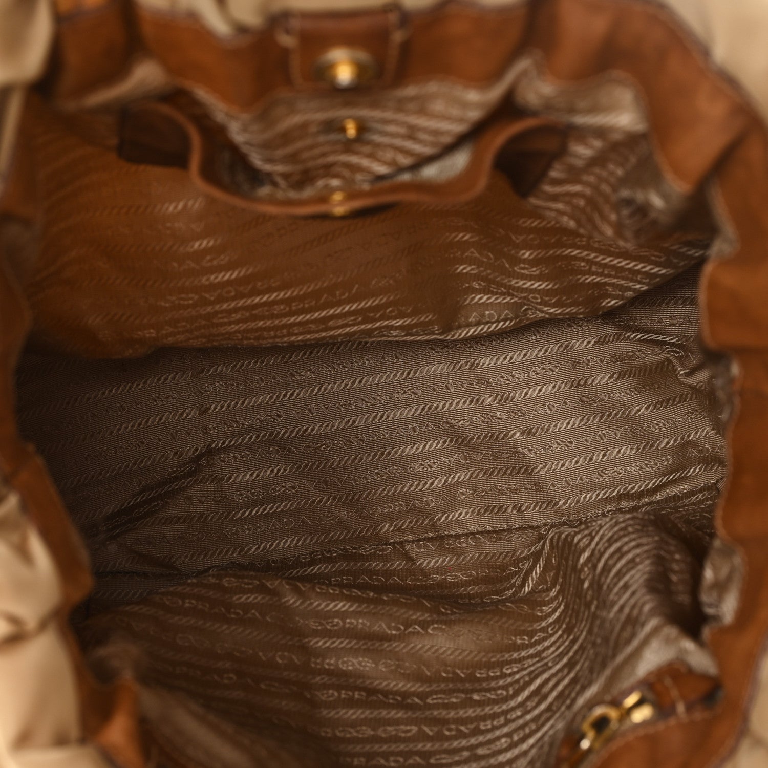 Prada Nylon Jacquard Logo Drawstring Tote Sesamo