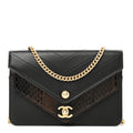 Chanel Calfskin Elaphe Double Chevron Mini Wallet On Chain WOC Black