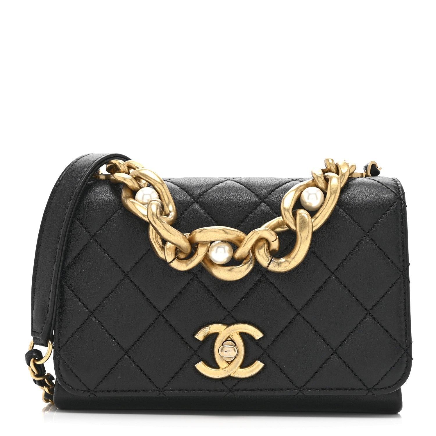 Chanel Calfskin Quilted Pearl Jewel Chain Flap Black