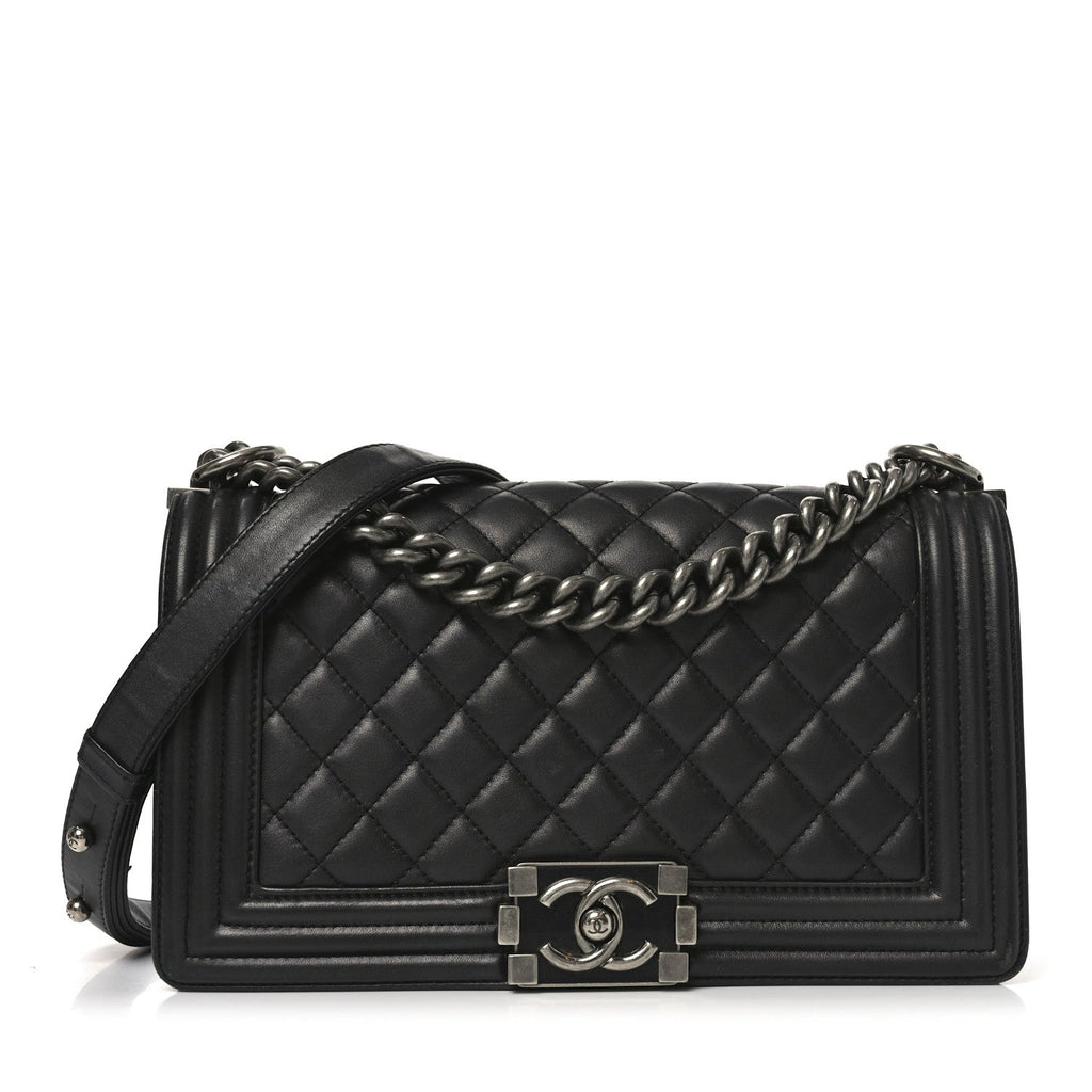 Chanel Lambskin Quilted Medium Boy Flap Dark Grey