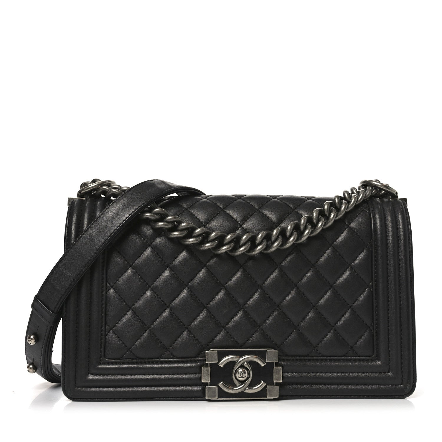 Chanel Lambskin Quilted Medium Boy Flap Dark Grey